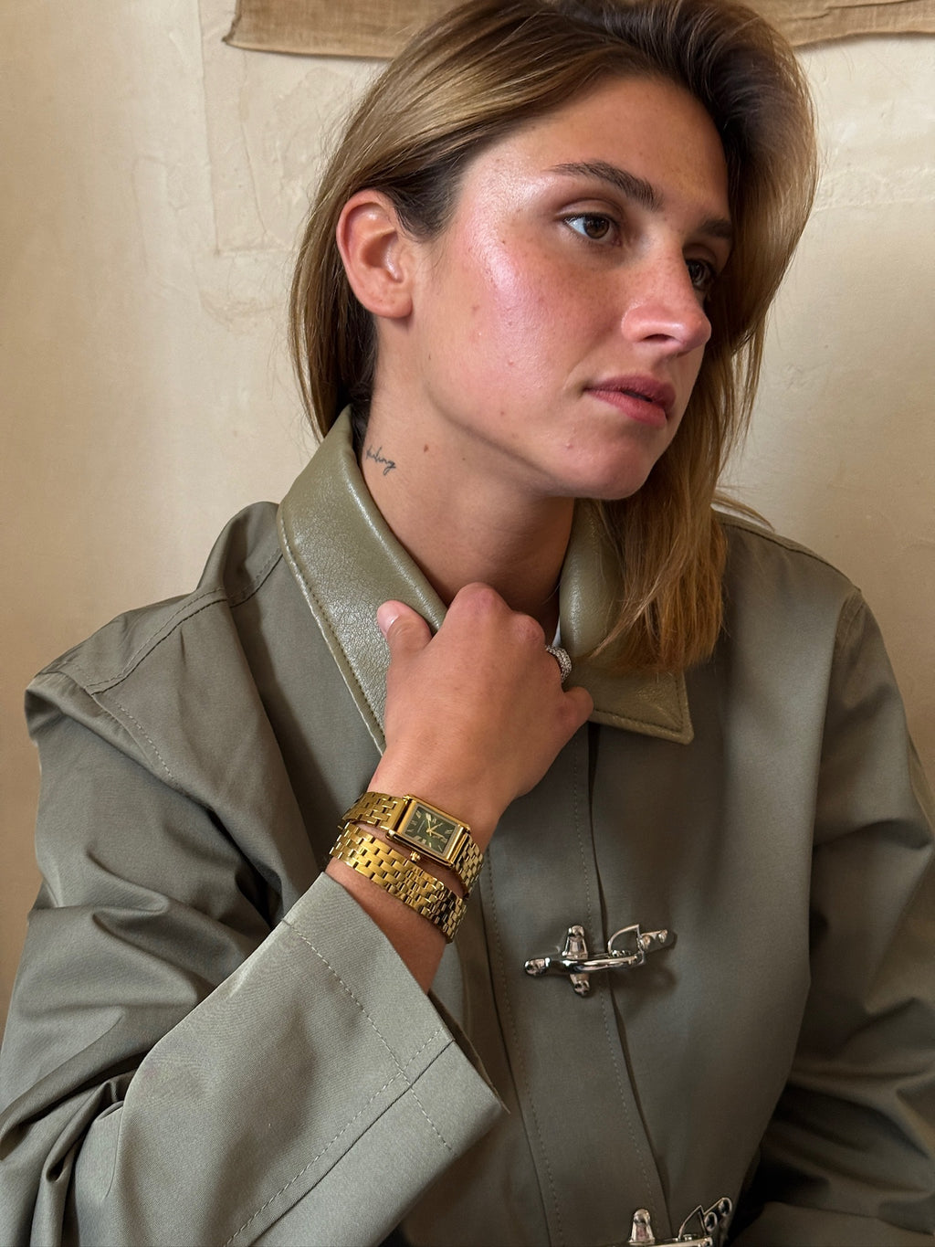 Montre double-tour Arielle | Dorée - Kaki - GG Luxe Watch