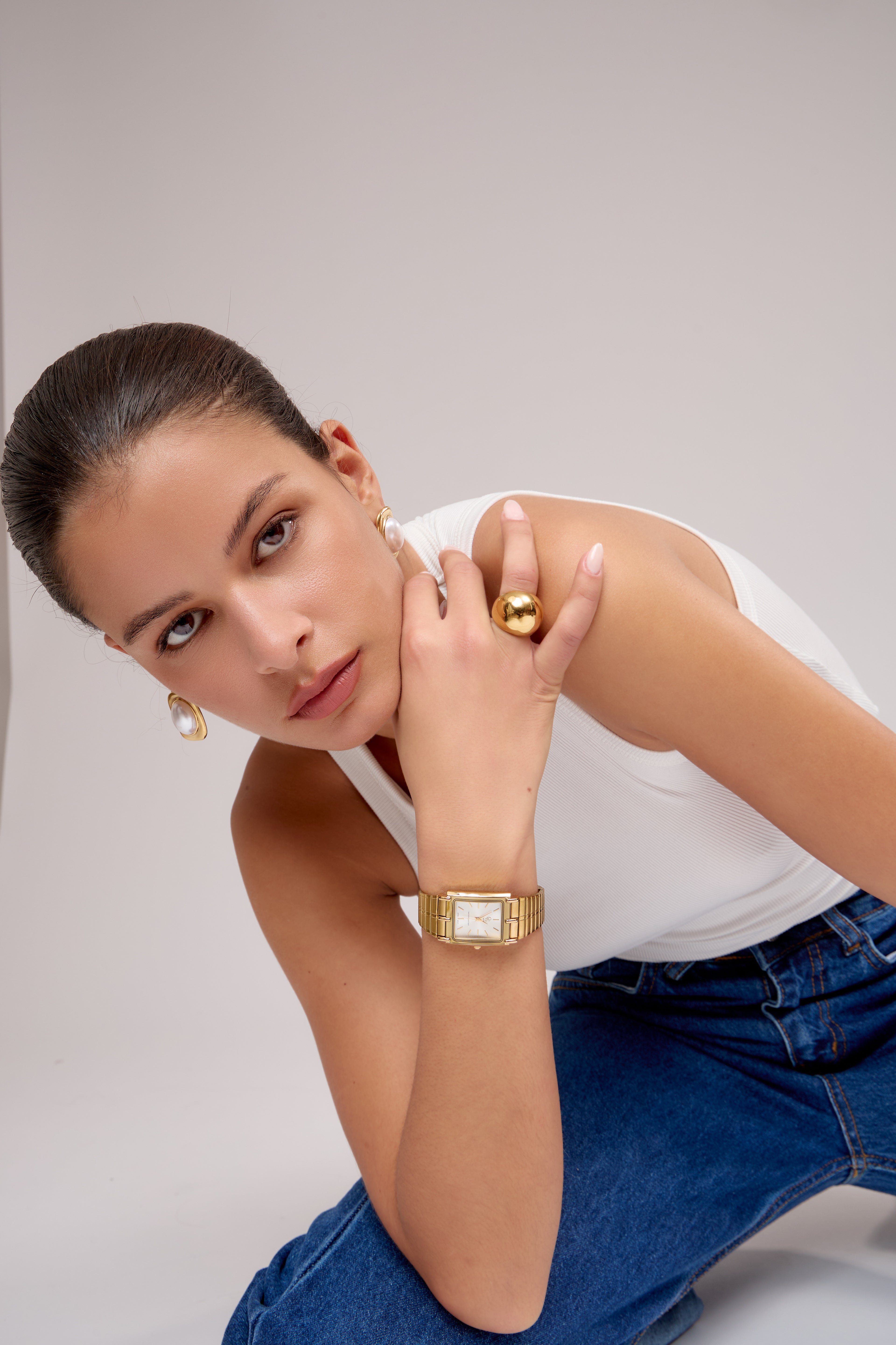 Montre Claudie Grande | Doré - Blanc