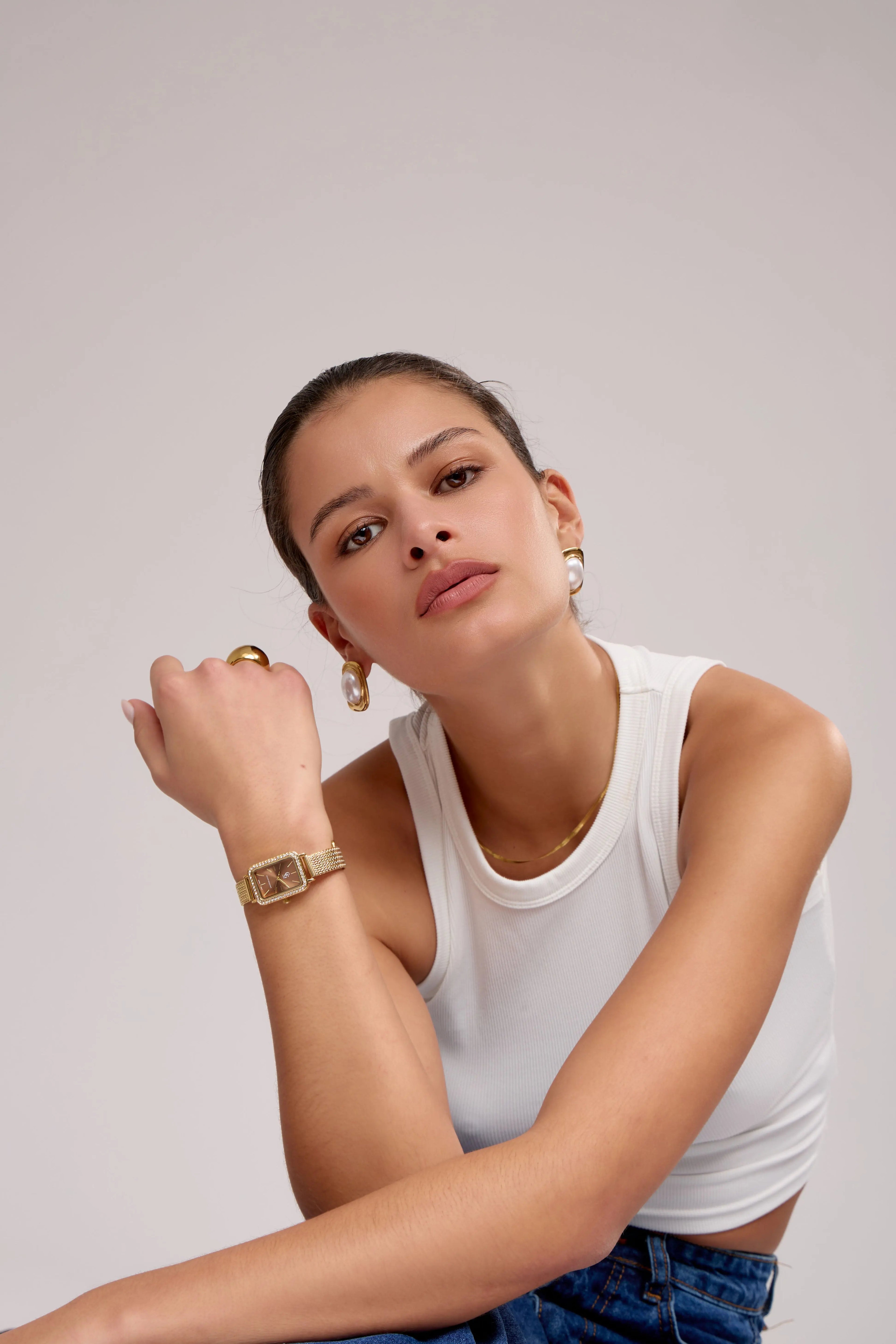 GG Luxe Watch Bonnie Montre dorée rectangulaire • Boutique Officielle GG Luxe