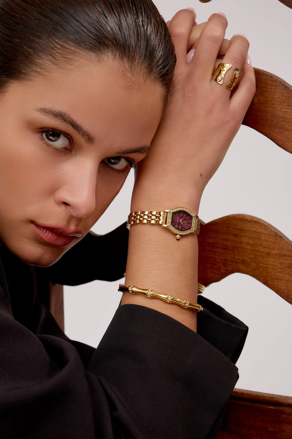 GG Luxe Watch Gisèle montre dorée bordeaux • Boutique Officielle GG Luxe