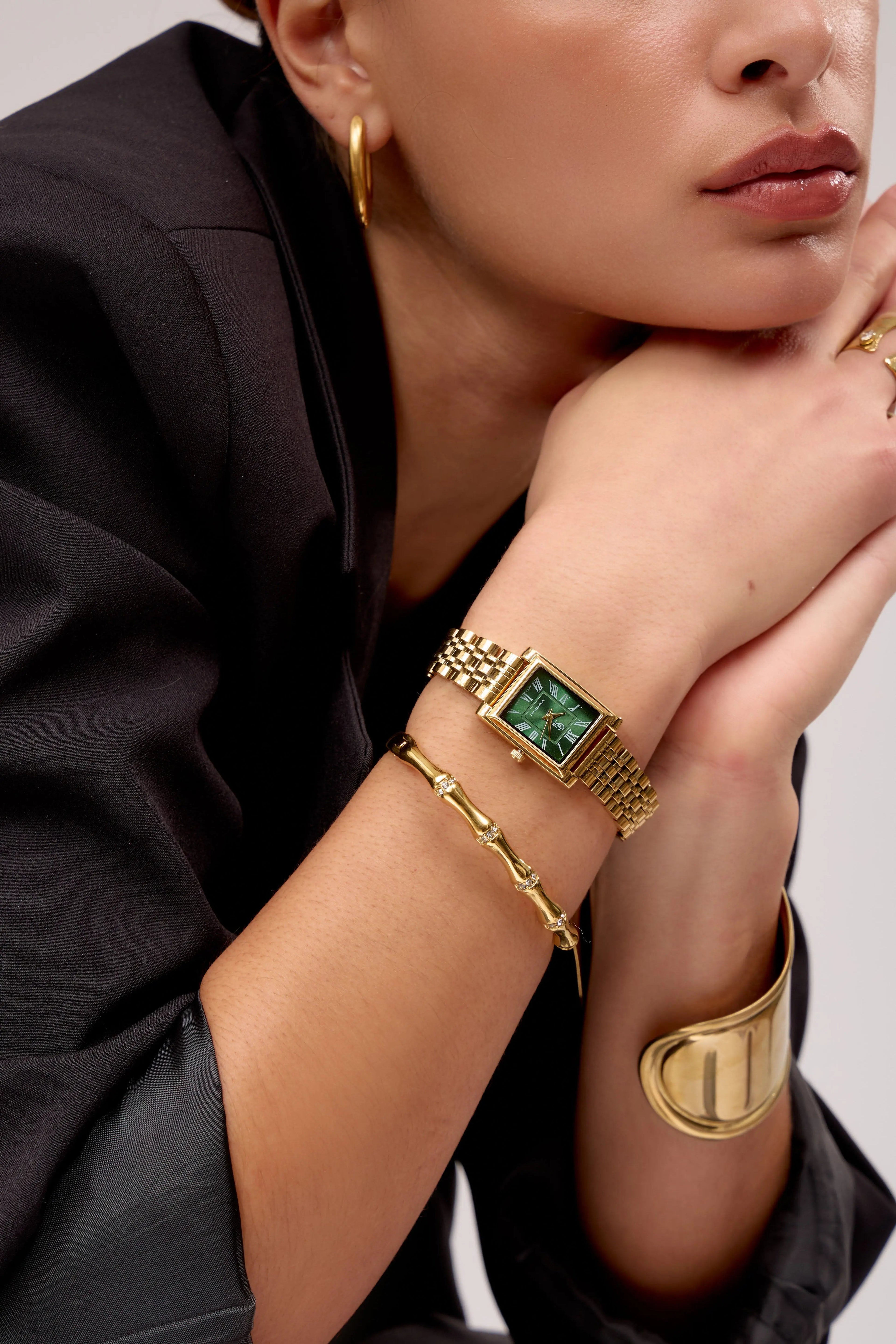 GG Luxe Watch Odette Montre Ovale Dorée Verte • Boutique Officielle GG Luxe